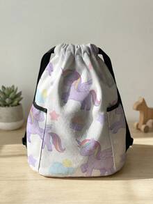 1pc Drawstring Closure Backpack, Multi-Scenario, Super Large Capacity, Ultra-Lightweight, Durable, Highly Attractive, Foldable Storage Bag, Cartoon Horse Print Drawstring Fitness Sports Backpack, Dust-Proof Storage, Suitable For Outdoor, Fitness, Daily Commute And School Use - Multicolor - View 8