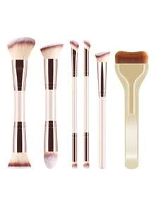 6件套化妆刷套装，包括散粉刷、遮瑕刷、细节眼影刷和扁平粉底刷，二合一面部及眼部化妆工具 - 彩色 - 查看 10