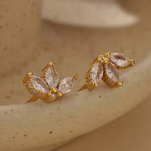 Bông tai hình hoa sen mạ vàng 18K, bạc sterling 925, đính đá Cubic Zirconia, thích hợp đeo hàng ngày cho nữ. - Bông tai đính đá Zircon - Xem 12