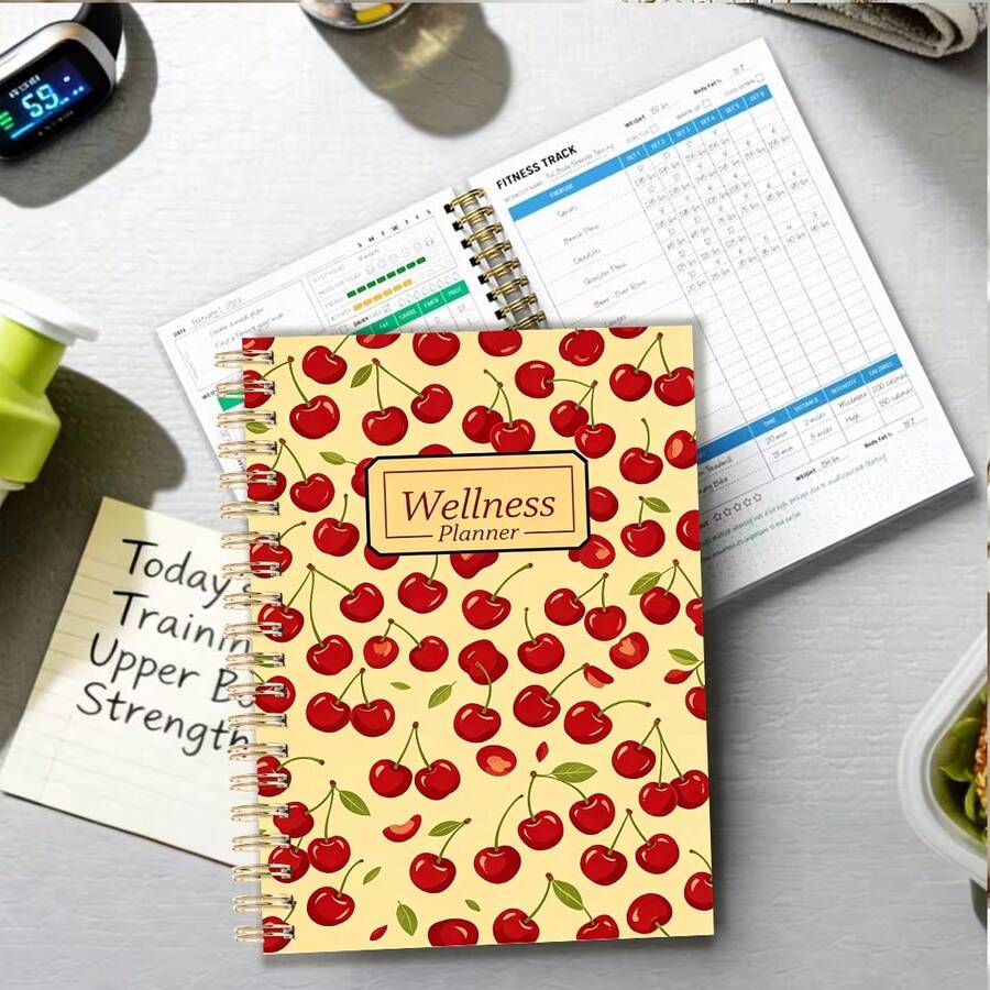 DANPERJI Sổ kế hoạch sức khỏe khổ A5 gáy xoắn, 1 cuốn, nhật ký ăn uống và sức khỏe hàng ngày không ghi ngày tháng, bao gồm nhật ký tập luyện và theo dõi tâm trạng, được thiết kế để thúc đẩy lối sống lành mạnh. - A - Xem 1