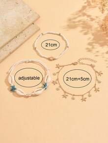 3pcs/Set Gelang Kaki Gaya Pantai dengan Desain Manik-manik Kerang, Bintang Laut, dan Bunga Daisy, Cocok untuk Pantai Musim Panas, Liburan, Pakaian Sehari-hari, Serbaguna, Hadiah Perhiasan Elegan untuk Pacar, Panjang Dapat Diatur - MultiWarna - View 4
