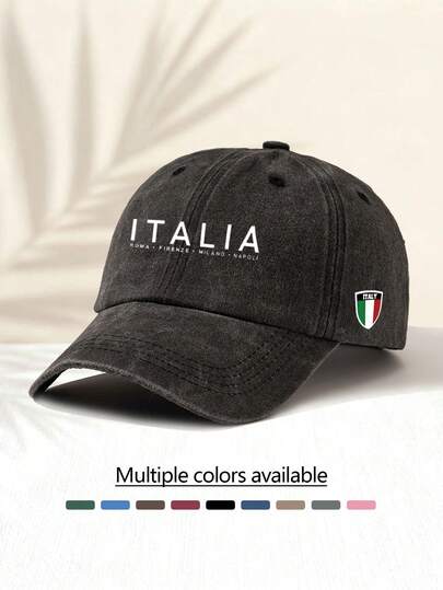 1 chiếc mũ lưỡi trai thời trang, đa năng, đã qua xử lý, in chữ "ITALIA" phía trước và quốc kỳ bên hông, kiểu dáng unisex, thiết yếu và phong cách, phù hợp cho mọi mùa, món quà tuyệt vời cho gia đình và bạn bè.