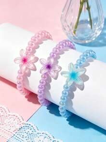 3pcs Cute Flower & Pearl Beaded Bracelet/Wristband/Wrist Accessory, Suitable For Girls Daily Wear, Festivals, Birthdays, Parties - one-size - View 1