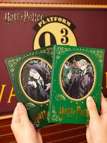 Harry Potter 1組筆記本禮盒，包含4本金色蛇院主題筆記本、50張酷貼紙、1個馬爾福金屬鏤空書籤、1個馬爾福馬口鐵徽章 - 帶有蛇院標誌與角色色彩的高級日記本，適合創意寫作、日常筆記、旅行日誌、個人規劃，給粉絲與收藏家的完美魔法禮物 - 彩色 - 查看 4