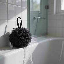 2pcs Soft Mesh Bath Sponge - Body Back Scrubber With Black & White Striped Design, Ergonomic Handle, Gentle On Sensitive Skin, Beige Color, Suitable For Bathing And Body Care, Bath Sponge For Sensitive Skin - 2PC - View 2