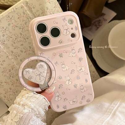 Ốp điện thoại Kavenfort màu hồng dâu tây, hình thỏ nấm tím từ tính + giá đỡ từ tính hình trái tim thỏ tím ngọt ngào, cực kỳ thu hút, tương thích với iPhone 17 Pro Max, 13 inch, hình thỏ hoa tím hoạt hình, 15 inch mềm, 16 inch từ tính, dễ thương, nữ tính, sáng tạo, hình học, phong cách Hàn Quốc, phong cách hoạt hình, độc đáo, phong cách .