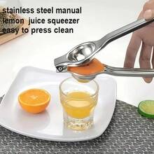 Stainless Steel Manual Lemon Juicer - Durable Lemon And Orange Squeezer, Make Fresh Juice, Ergonomic Handle Design, Suitable For Outdoor Activities And Parties, Outdoor Cooking Accessory | Fashionable Metal Luster | Sturdy And Durable, Lemon Juice Squeezer - 彩色 - 查看 1