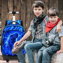 3pcs/Set Boys' Rolling Backpack, Includes Lunch Bag, Dinosaur Lightning Pattern Wheeled Student School Bag - Blue - View 7
