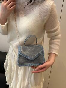 Women's Crossbody Bag, Fashion Handbag, Niche Design Shoulder Underarm Bag, Unique Small Square Bag - Blue - View 4