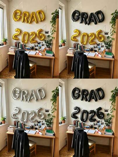 kumozawa 8pcs/Set Graduation Party Decorations Balloons, 16 Inch GRAD 2026 Letter Foil Balloons (4 Color Sets), Suitable For 2026 Graduation Party Decorations, Commencement Ceremony, Class Of 202026 Graduation Celebration Props
