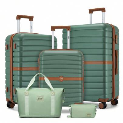 3-Piece Or 5-Piece Luggage Set With Carry-On Cabin Size And Check-In Suitcases, Large Capacity Expandable Travel Bags With Spinner Wheels For Holiday, School, Family Travel – Lightweight Dark Green