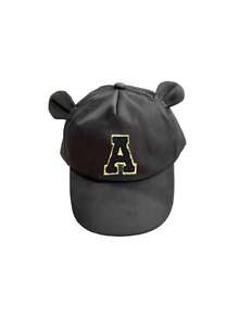 1pc A-Z Letter Soft Breathable Adjustable Cute Bear Ear Baseball Cap, Suitable For 6 Months - 3 Years Old Toddlers, Spring/Summer Outdoor Activities - Black - View 6