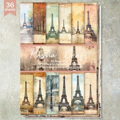 36 hojas A5 (Fondo de arquitectura callejera romántica europea) Papel para scrapbooking, adecuado para diarios de balas, collages, tarjetas, scrapbooks y manualidades