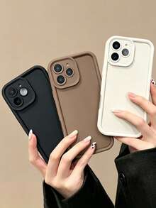 3件套哑光纯色防滑手机壳，精准开孔保护摄像头，软边手机保护套，兼容 17/17 Pro/17 Pro Max/Air，舒适柔软手机壳，兼容 11/12/13/14/15/16/16 Pro Max，防震手机保护套 - 黑色棕色米色3件 - 查看 1