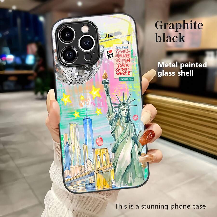 Funda artística inspirada en la ciudad de Nueva York, compatible con Samsung, Apple, VIVO, OPPO, , Transsion, , y Honor. Fabricada en TPU, ofrece protección a prueba de golpes y caídas. Un regalo ideal para familiares y amigos. - Negro - Ver 1