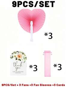 18/15/3pcs Pink Paper Hand Fan Set, Includes Heart-Shaped Fan, Floral Thank You Card, And Drawstring Bag, Suitable As Bridal Gift, Bridesmaid Prop, Wedding Ceremony Hand Fan, Bachelorette Party Favor, Wedding Reception Decor, Wedding Check-In Gift, Wedding Souvenir Fan, Pajama Party Favor - A - View 13
