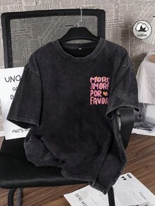 Áo thun nữ mùa hè Es Trus Cotton in họa tiết ngộ nghĩnh phong cách hiphop "MORE AMORE POR FAVOR" hình trái tim, in hình ngày Valentine, phong cách đường phố Hàn Quốc retro, thời trang cơ bản, phù hợp đi làm, phong cách Y2K, màu đen ôm sát, cổ tròn, tay ngắn, chất liệu denim mài, kiểu dáng casual. - màu đen - Xem 3