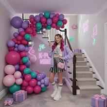 88件套紫色和粉色气球拱门及花环套装 - 非常适合音乐主题生日派对、热带夏季派对、女士生日庆典、音乐爱好者聚会以及室内/户外活动装饰。这套装饰品有助于营造充满活力、音乐气息浓厚的夏日节日氛围，适合制作高品质的派对装饰，例如拱门、背景幕布和拍照区。 - 多色 - 查看 2