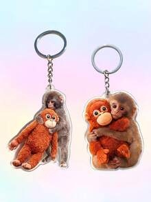 1 pieza Llavero de acrílico 2D de mono abrazando, llavero de acrílico lindo con agujero, llavero unisex para mochila, Día de San Valentín, cumpleaños, vacaciones, fiesta, evento, recuerdo, regalo de amigo - Multicolor - Ver 4