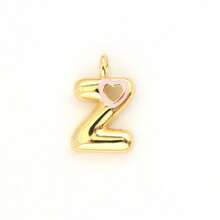 1 Mặt dây chuyền chữ cái hình bong bóng mạ vàng 18K, mặt dây chuyền chữ cái hình trái tim rỗng, mặt dây chuyền chữ cái đầu hình bong bóng phồng, dùng để làm trang sức. - Vàng - Xem 9