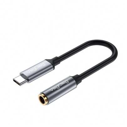 VegGieg Type-C To 3.5mm Headphone Adapter, Built-In DAC Chip, HiFi High-Quality Audio 24bit/96kHz Sampling, Aluminum Alloy Shell & Braided Cable, Universal For Smartphones, Tablets & Vehicles, Support Inline Control & Durable Audio Converter