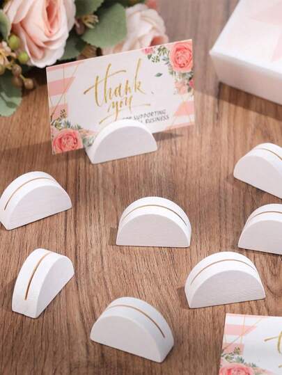 White Wooden Semi-Circle Table Card Holder - Lightweight Semi-Circle Table Card Holder Suitable For Weddings, Parties, Banquets And Restaurants - Elegant Numbered Name Plate For Table Numbers, Menus And Photo Display