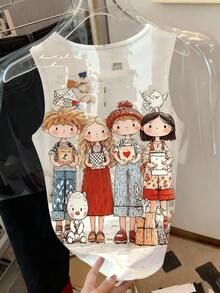 Women's Solid Color Round Neck Casual Loose Tank Top White Summer - White - View 2