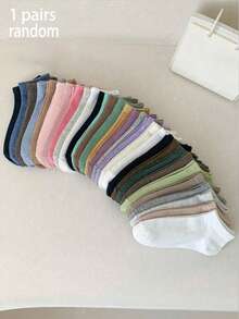 30/20 Pairs Women's Ankle Socks: Candy Colors, Lace Bow, Heart Pattern, Striped, Soft & Comfortable Casual Socks For Daily Wear, Suitable For Students, Random Mixed Colors - Multicolor - View 8