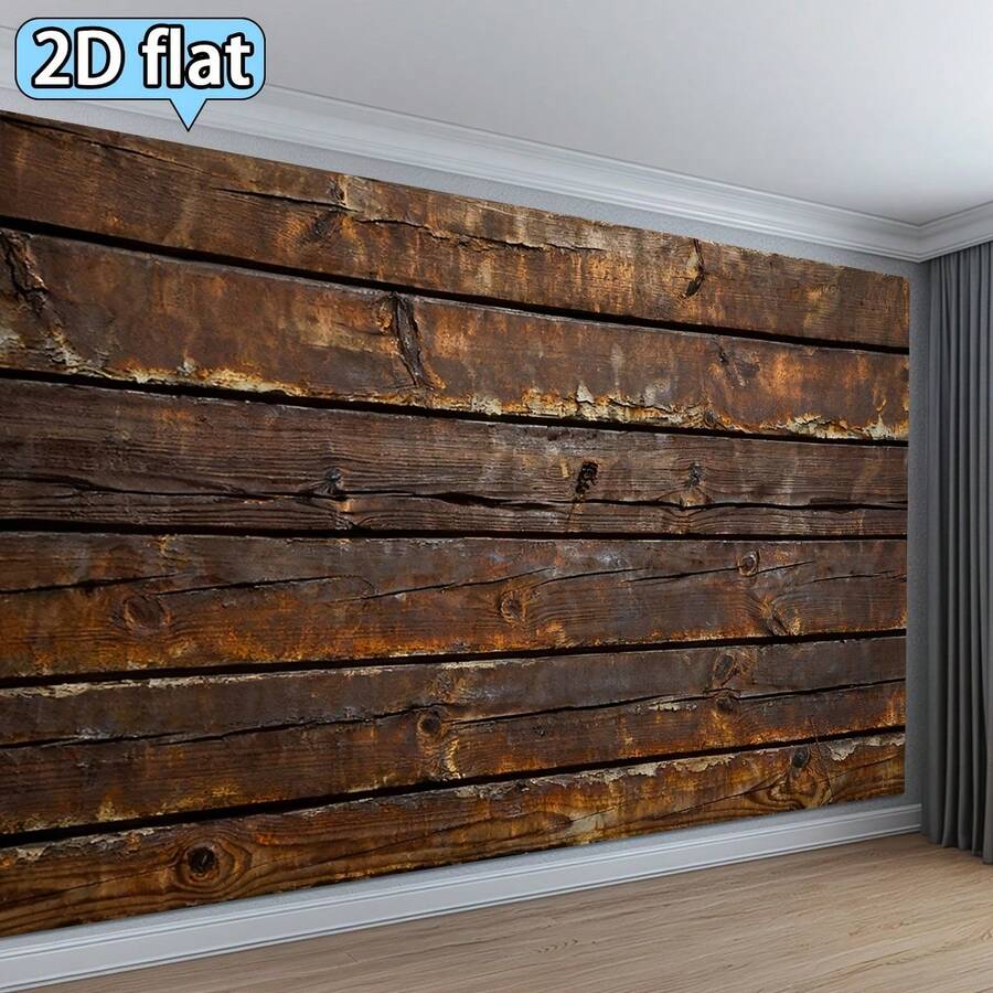 2D Flat - 2D Flat - 1pc Of Ultra-Large,2D Flat, 1pc 1pcs Horizontal Vintage Wood Panel Tapestry - Distressed Brown Wood Plank Wall Hanging Suitable For Decor, Photography Backdrop, Rustic Party Background, Brown Wood Grain Panel Decoration, 2D Flat - 1PC - 查看 1