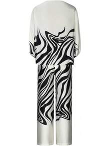 Off Shoulder Jumpsuit For Women, Multiple Colors Geometric Print Lantern Sleeve One Piece, Evening Party Glamorous Formal Outfit - Black - View 1
