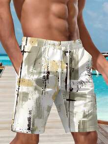 Abstract Art Pattern Men's 3D All-Over Print Summer Beach Shorts Urban Graffiti Design For Casual Outings And Beach Days Perfect Gift For  Men - White - View 3