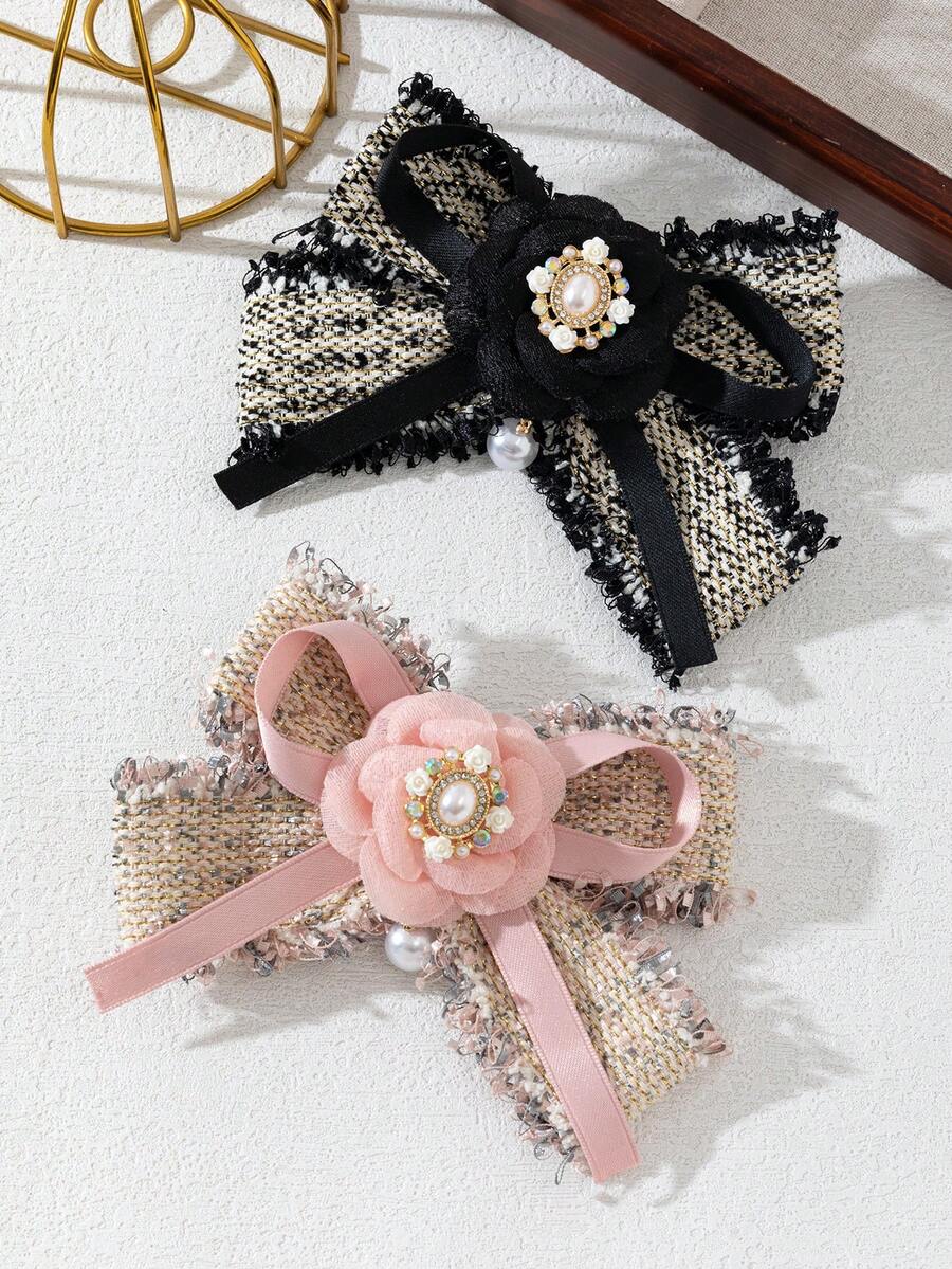 1 pieza Estilo elegante, diseño lujoso, accesorio brillante, insignia universitaria, forma de mariposa y flor, insignia con incrustaciones de perlas brillantes, broche encantador para damas, joyería de lujo, adecuado para uso diario, regalo de cita - clásico - Ver 1