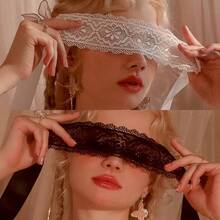 2Pcs Fashion Women Lace Eye Masks, White & Black Hollow-Out Eye Cover, Adjustable Blindfold For Cosplay, Party & Costume Props - WHITE - 查看 6