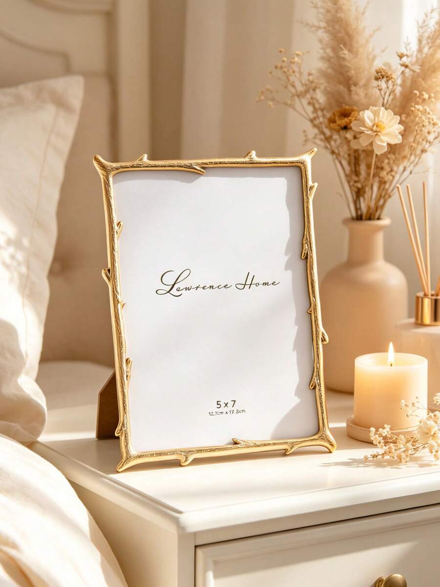 1 pieza Marco de fotos de resina con rama de árbol multifuncional, soporte de foto con rama de árbol dorada, decoración del hogar interior, regalo perfecto para todas las ocasiones - A - Ver 1