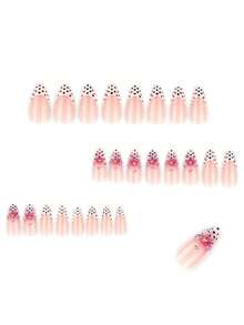 24pcs Almond Shaped Nail Stickers Set, Suitable For Party & Date Nail Art, Includes 1 Nail File & 1 Tube Of Jelly Nail Glue - Multicolor - View 2
