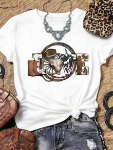 1 Piece Fashion Casual For Men And WomenNueva camiseta de mujer para otoño-invierno, de manga corta con cuello redondo, ideal como prenda básica. Con un corte holgado y un estampado moderno, fabricado con algodón puro de alta calidad, ofrece comodidad y una sensación agradable en tu vida diaria. Versátil, fácil de combinar, adecuado para el uso cotidiano, estilo urbano, conjuntos de vacaciones y ropa de fin de semana. - Blanco - Ver 8