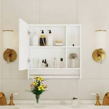 Modern White Bathroom Cabinet With Mirror, Made Of MDF – Wall-Mounted Bathroom Cabinet With Mirror And Storage Compartments. - White - View 6