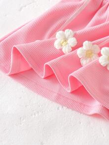 1 pieza Vestido de punto sin mangas con decoración floral lindo y dulce para niñas pequeñas, ligero para el verano - Rosa - Ver 6