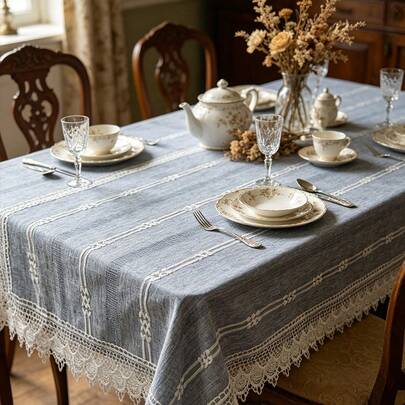 1pc 59.06*86.61inch Elegant Tablecloth, Wheat Embroidery Pattern, Vintage Table Cover, Suitable For Indoor & Outdoor Events, Parties, Weddings, Dinners, Restaurants, Rectangular Tables