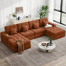 144" U Shaped Cloud Boneless Couch,Modern Modular Sectional Sofa With Layered Cushion,No Assembly Convertible Corduroy Couches For Living Room,Brown 1 PCS - màu nâu - Xem 13
