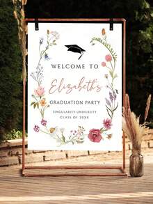 Personalized Graduation Poster, Floral Graduation Welcome Sign And Photo, Customized Name Text, Graduation Party Theme Background, Graduation Welcome Sign Template, Graduation Welcome Poster, Personalized Name Canvas Wall Art, Wild Flower Graduation Welcome Sign, Memorial Wall Decor Poster - Multicolor - View 7