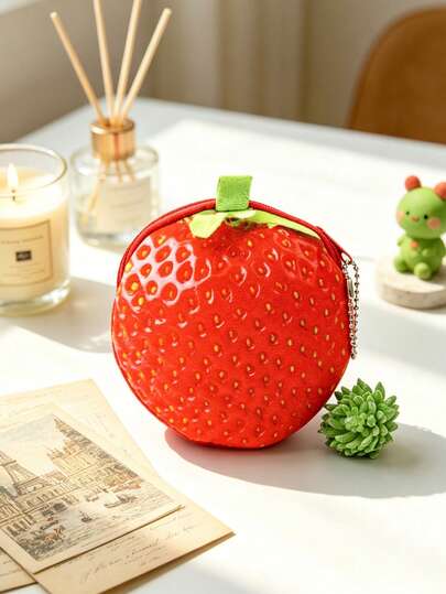 1pc Strawberry Plush Coin Purse, Cute Cartoon Keychain Pouch, Student Portable Coin Storage Bag, Strawberry Cute 3d Plush Coin Purse, Women Student Mini Keychain Pouch, Small Coin Storage Bag, Creative Small Gift, Ins Style 3d Plush Coin Purse, Women/Student Mini Keychain Pouch, Portable Coin Storage Pendant, Women's Essential .
