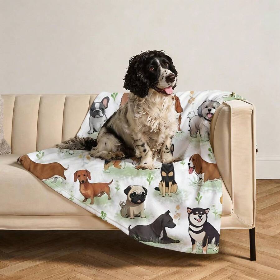 Cartoon Multi-Breed Dog Polyester Fleece Blanket, Cute Pet Printed Sofa Cover Blanket, Reversible Warm Throw Blanket, Gift For Pet Lovers - 130*150cm - View 1