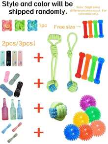 1件/3件/5件装狗狗硅胶磨牙玩具套装，幼犬磨牙玩具，专为狗狗锻炼咬合力、磨牙娱乐而设计，有益于牙齿发育和清洁，色彩鲜艳 - 彩色 - 查看 8