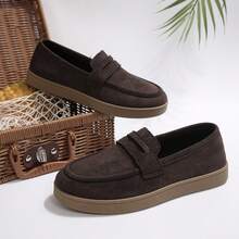 女士哑光皮革休闲乐福鞋，新款平底软底复古便士鞋 - 棕色 - 查看 1