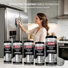Weiman Stainless Steel Cleaner & Polish Kit, 1 Wipes & Cloth, Anti-Fingerprint, Removes Grease, Water Spots, Streaks & Residue, Polishing Cleaner Safee For Appliances, Chromee, Sinks & Grill Exteriors - 2pcs - Xem 1