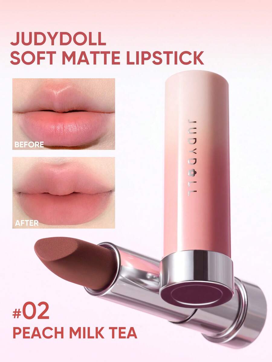 Lipstik Matte Velvet JUDYDOLL, Lipstik Matte Velvet Orange Blossom, Anti Luntur, Tidak Pudar, Hasil Akhir Matte, Makeup dengan Pigmentasi Tinggi - #02 Teh Susu Persik - View 1