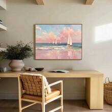 1 Stück gerahmtes/ungerahmtes Sommerpink Küsten-Segelboot Wandkunst Poster Abstrakte tropische Ozean Landschaft Grandmillenial Kunst Leinwanddruck Strandhaus Dekoration Preppy Malerei für Apartment, Wohnzimmer, Schlafzimmer, moderne Heimdekoration - A - Übersicht 6