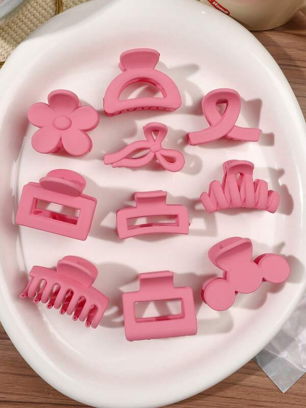 Set de 10 pinzas para el cabello con forma cuadrada y semicircular de color rosa con flores de sakura, estilo coreano dulce de chica, minimalista y elegante, adecuado para uso diario, playa y fiestas, accesorios de verano para el cabello