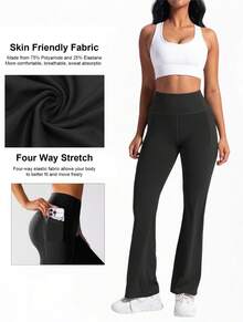[Yoga Leggings] 4pcs High Waist Yoga  Flare Leg Leggings | 2 Pockets, Multipack Butt Lifting Tummy Control Workout Running 4 Way Stretch Cargo Sports Pants - 4pcs Leggings Set,Gym Clothes Women Set,Workout Sets - màu đen - Xem 3